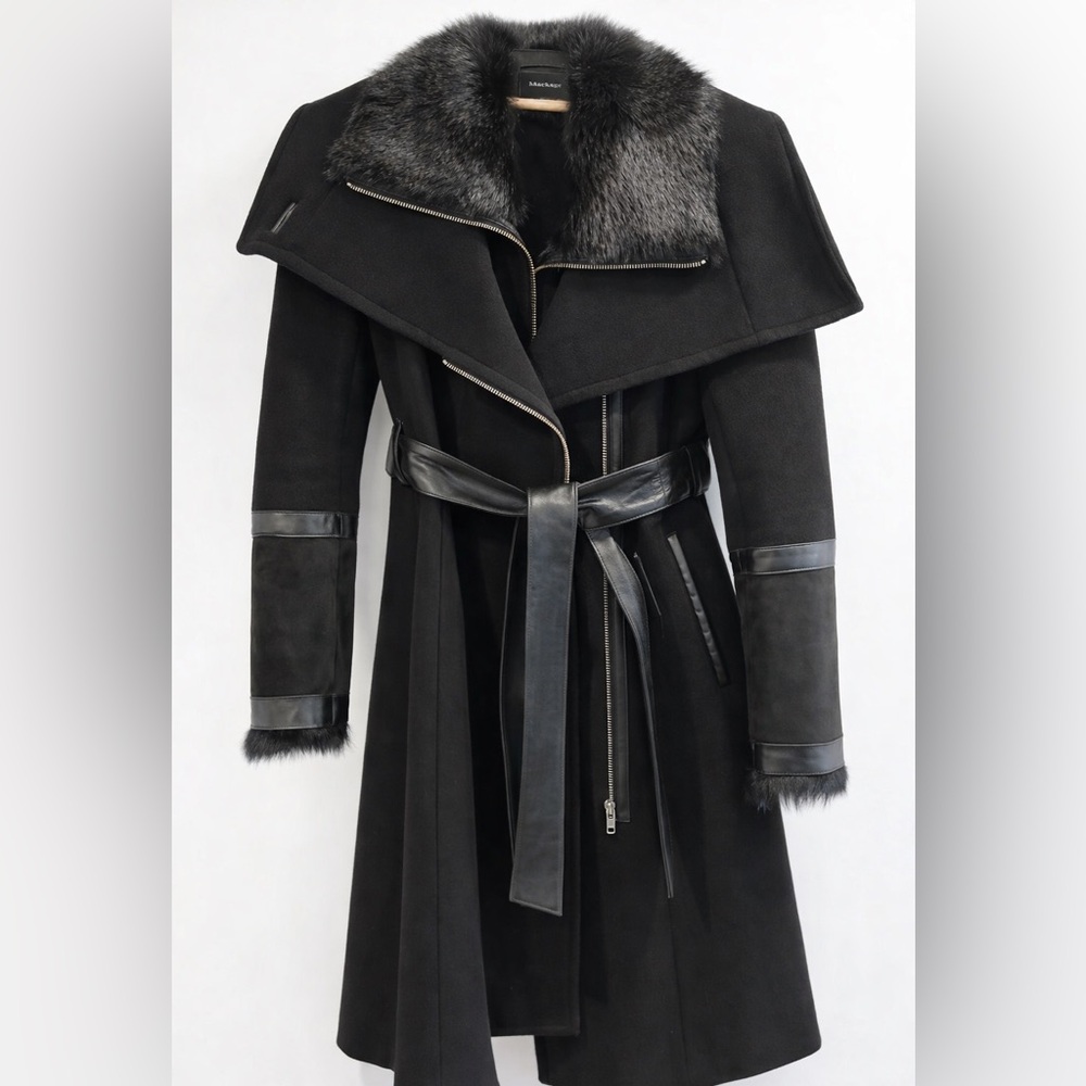 Host Pick ✨✨✨Mackage Black Wool Cashmere Fur Collar Coat w/ Leather Trim – M
